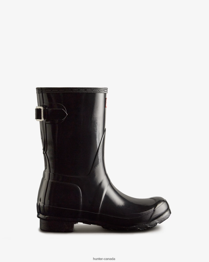 208Z2Z22 Hunter Canada - Hunter Women Short Back Adjustable Gloss Rain Boots Black