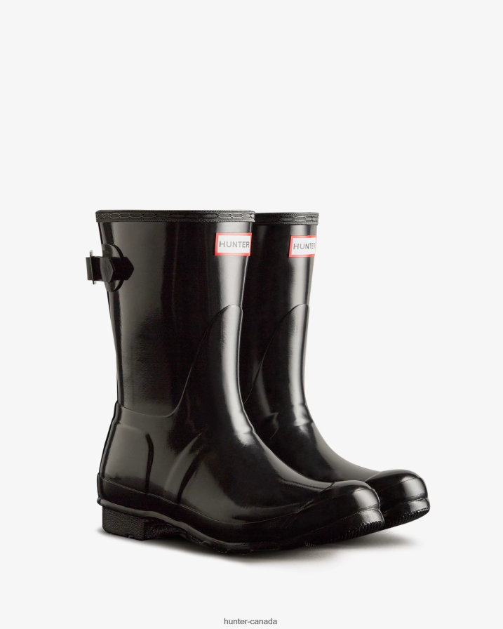 208Z2Z22 Hunter Canada - Hunter Women Short Back Adjustable Gloss Rain Boots Black