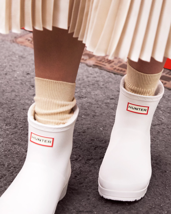 208Z2Z220 Hunter Outlet - Hunter Women Play Vegan Shearling Insulated Short Rain Boots White Willow