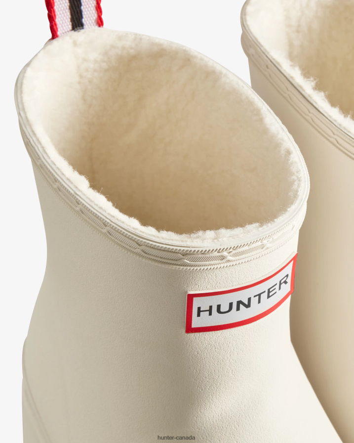 208Z2Z220 Hunter Outlet - Hunter Women Play Vegan Shearling Insulated Short Rain Boots White Willow
