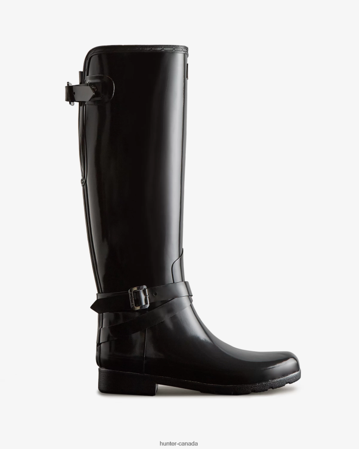 208Z2Z226 Hunter Canada - Hunter Women Refined Slim Fit Adjustable Tall Gloss Rain Boots Black