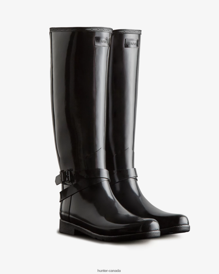 208Z2Z226 Hunter Canada - Hunter Women Refined Slim Fit Adjustable Tall Gloss Rain Boots Black