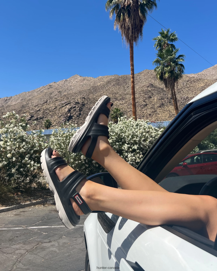 208Z2Z239 Hunter Boots Sale - Hunter Women BLOOM Sandal Black/White