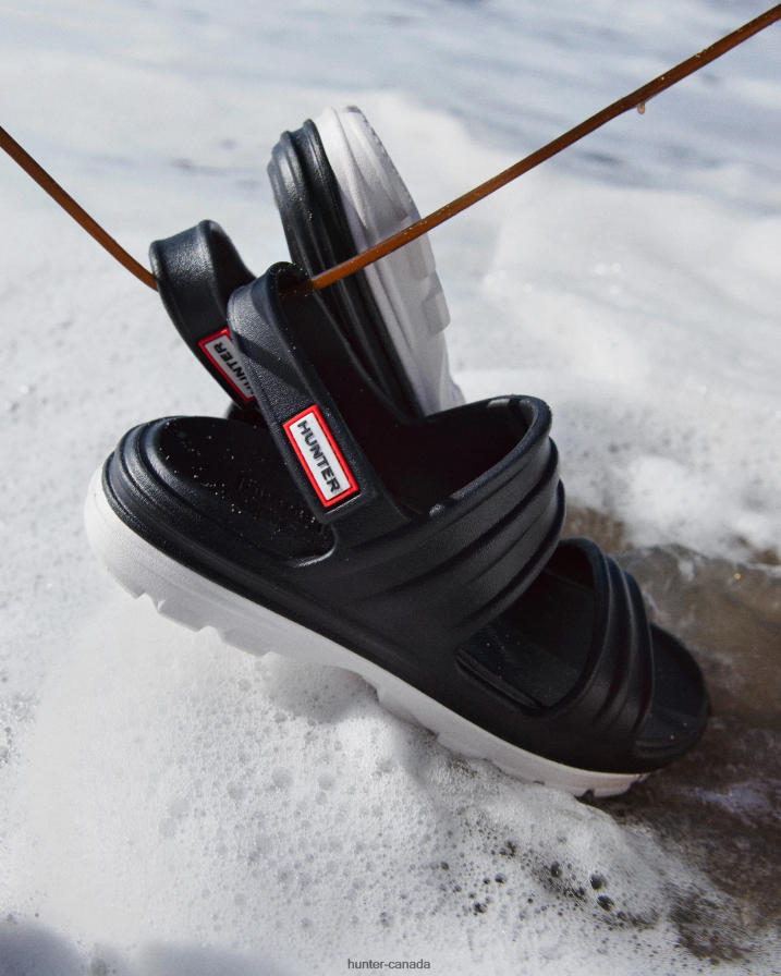 208Z2Z239 Hunter Boots Sale - Hunter Women BLOOM Sandal Black/White