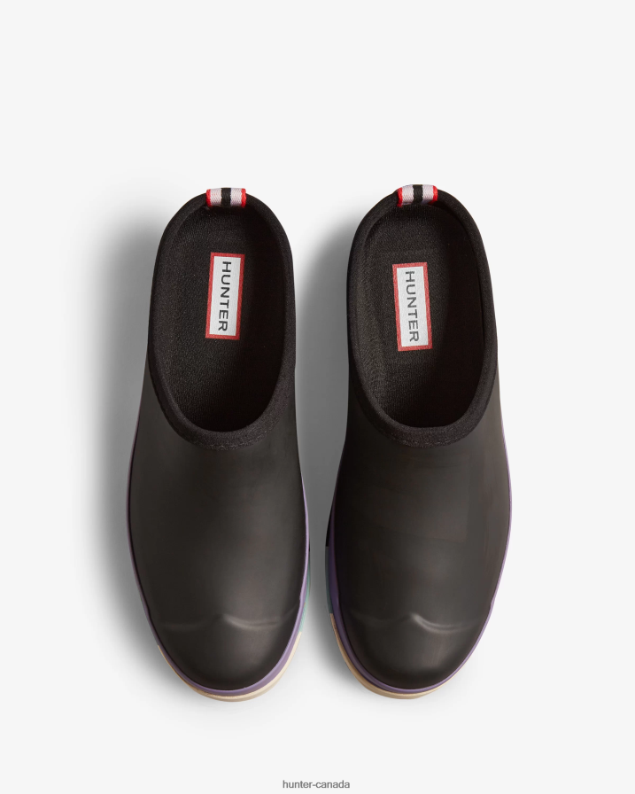 208Z2Z249 Hunter Boots - Hunter Women PLAY Striped Sole Clogs Black/Iridescent Purple/Birdseye Blue/White Willow