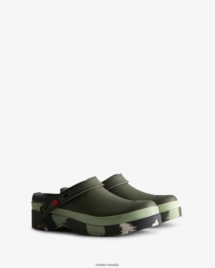 208Z2Z252 Hunter Outlet - Hunter Women Play Colour Splash Sole Strap Clogs Dark Olive/Everglade Green/Black/Shaded White