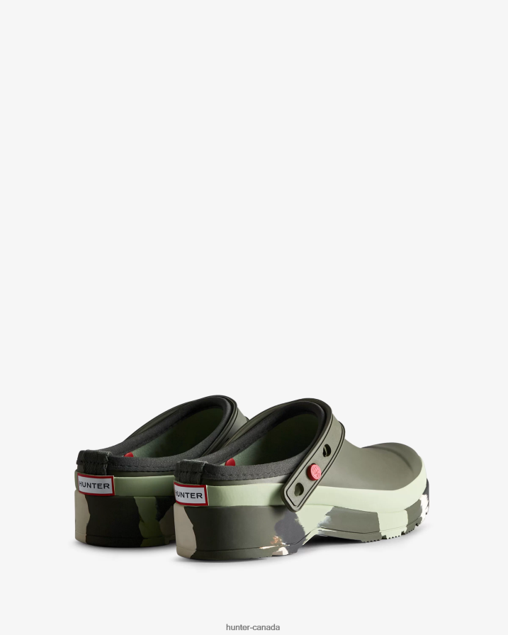 208Z2Z252 Hunter Outlet - Hunter Women Play Colour Splash Sole Strap Clogs Dark Olive/Everglade Green/Black/Shaded White