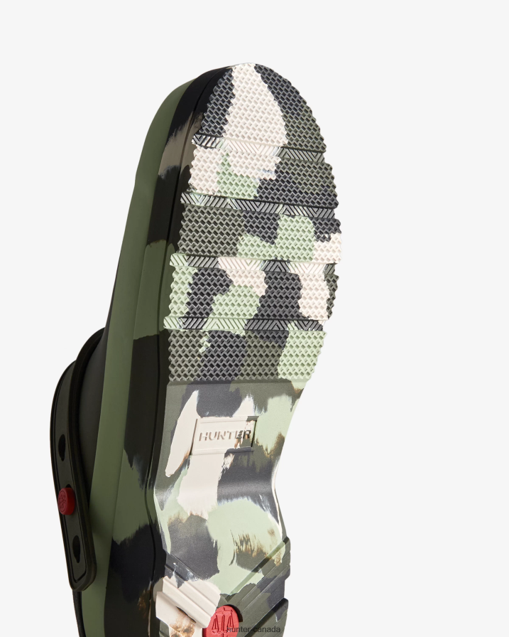 208Z2Z252 Hunter Outlet - Hunter Women Play Colour Splash Sole Strap Clogs Dark Olive/Everglade Green/Black/Shaded White