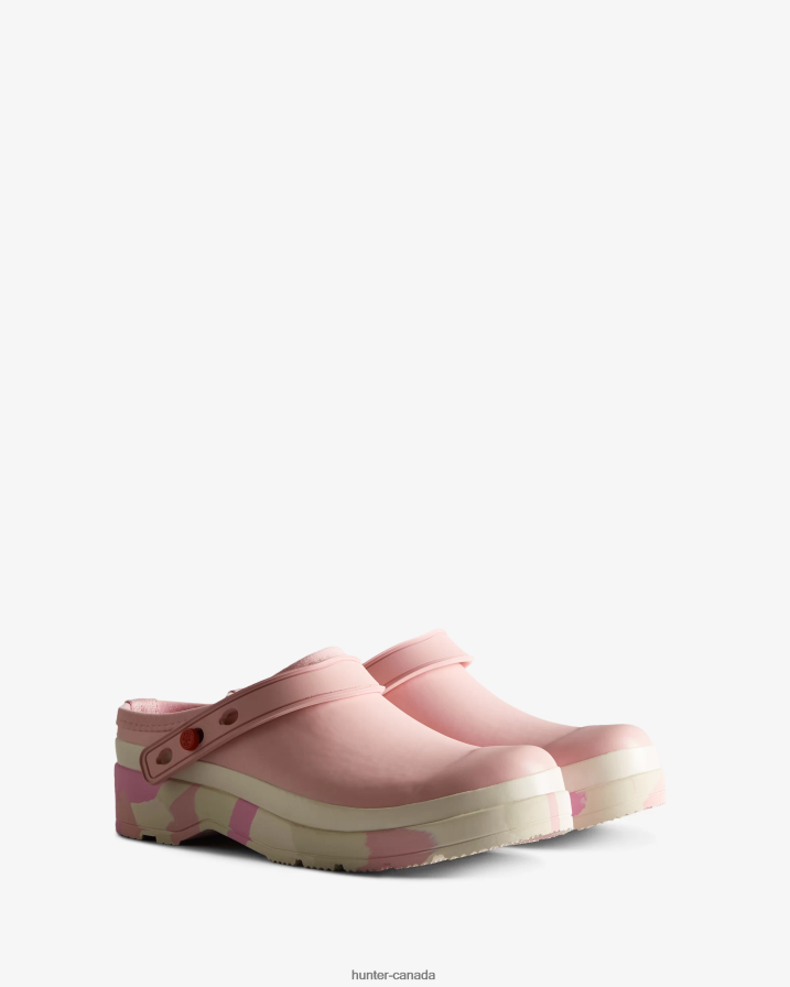 208Z2Z253 Hunter Boots - Hunter Women Play Colour Splash Sole Strap Clogs Faded Rose/Shaded White/Pink Fizz/Skimming Stone
