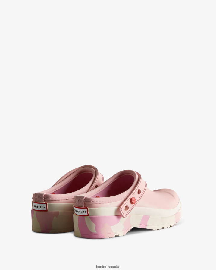 208Z2Z253 Hunter Boots - Hunter Women Play Colour Splash Sole Strap Clogs Faded Rose/Shaded White/Pink Fizz/Skimming Stone