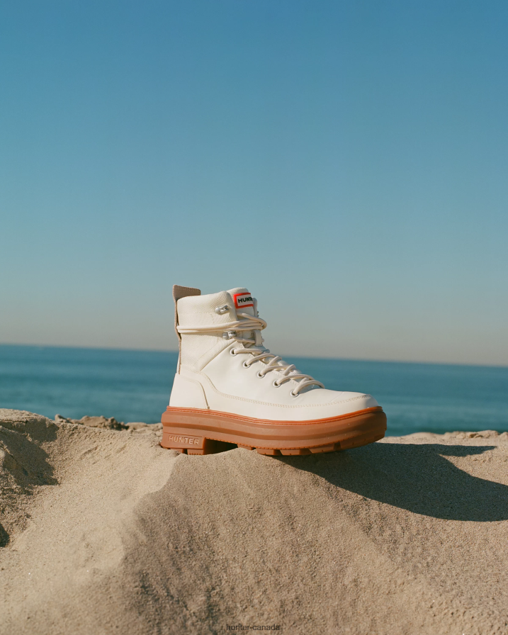 208Z2Z254 Hunter Canada - Hunter Women Rebel Explorer Leather Commando Boots Shaded White/Gum