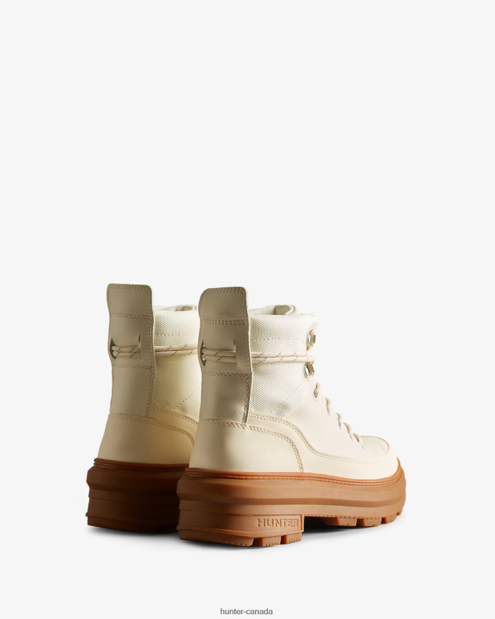 208Z2Z254 Hunter Canada - Hunter Women Rebel Explorer Leather Commando Boots Shaded White/Gum