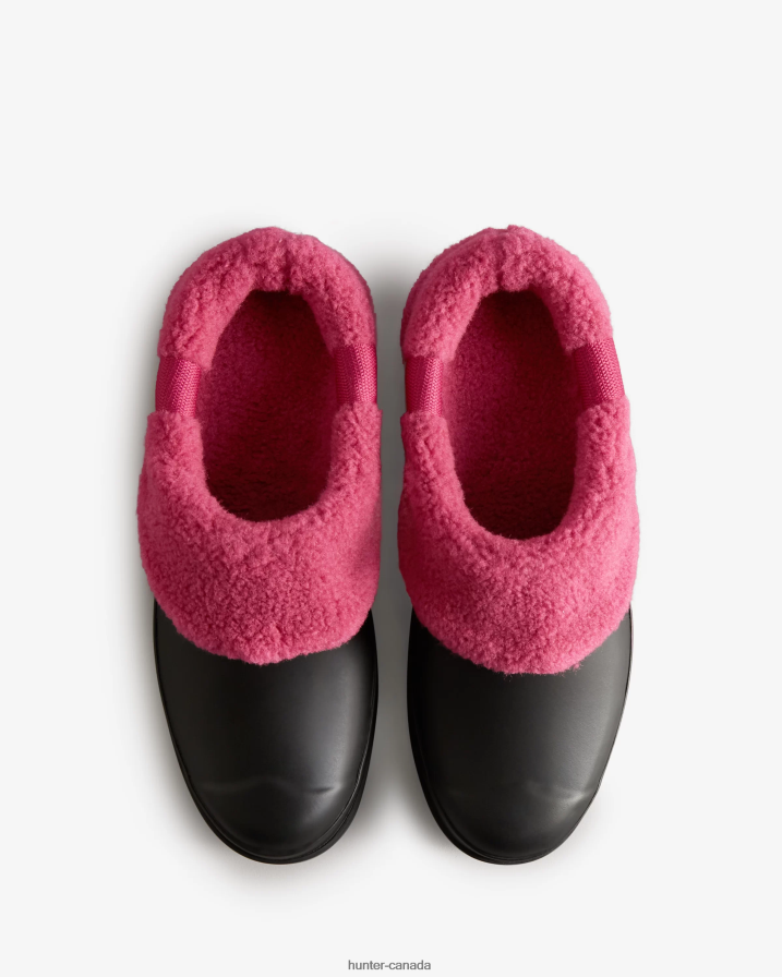 208Z2Z259 Hunter Boots Sale - Hunter Women Play Vegan Shearling Insulated Clogs Black/Prismatic Pink