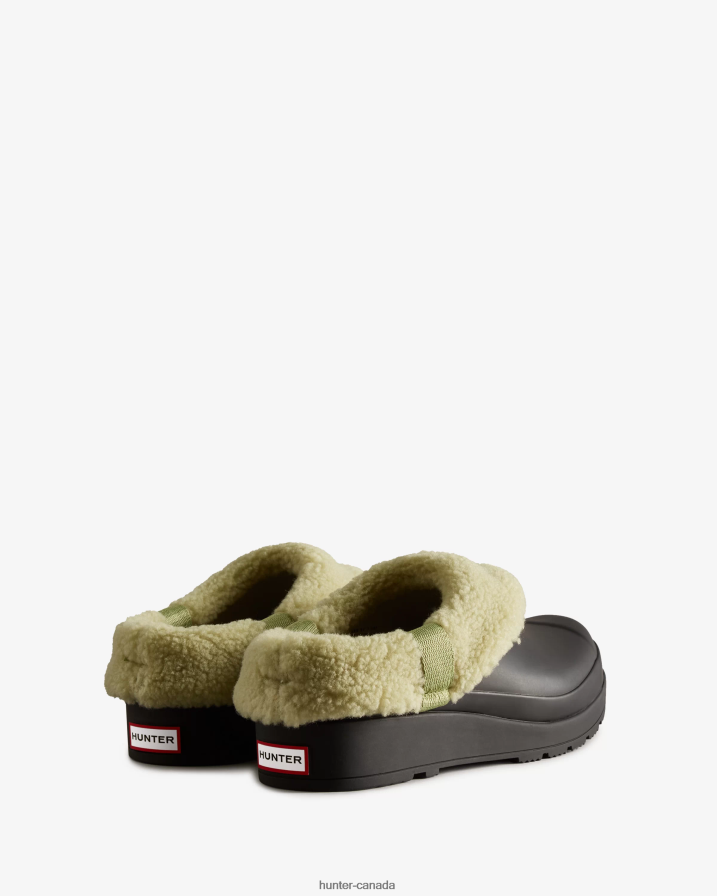 208Z2Z260 Hunter Outlet - Hunter Women Play Vegan Shearling Insulated Clogs Black/Wild Green