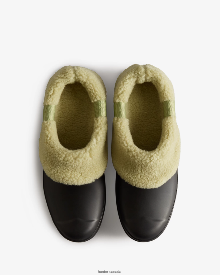 208Z2Z260 Hunter Outlet - Hunter Women Play Vegan Shearling Insulated Clogs Black/Wild Green