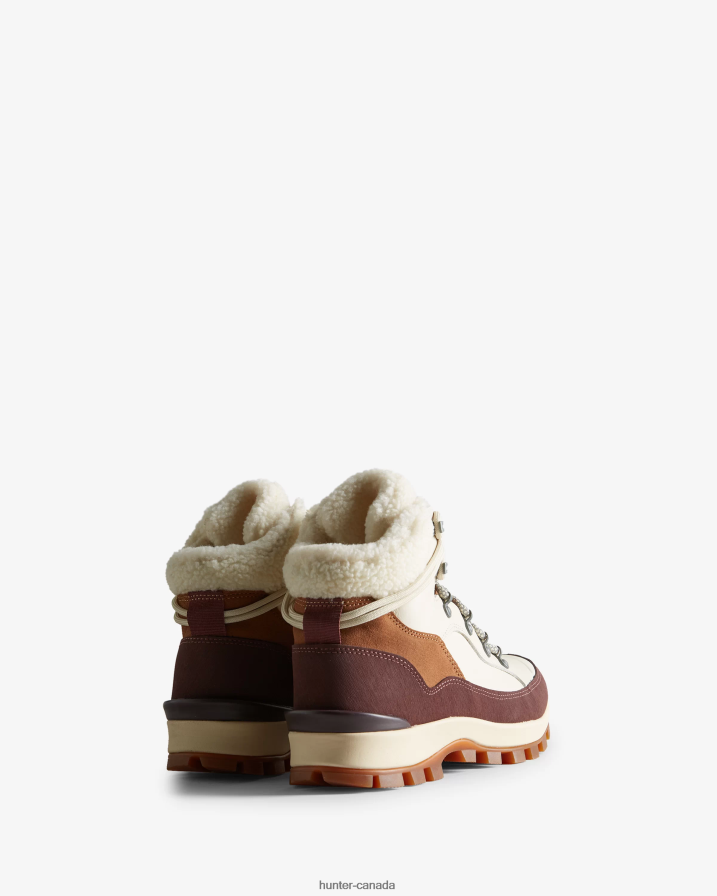 208Z2Z271 Hunter Boots Sale - Hunter Women Explorer Insulated Lace-Up Leather Commando Boots White Willow/Tan/Ruskea Brown