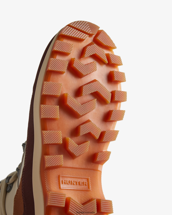 208Z2Z271 Hunter Boots Sale - Hunter Women Explorer Insulated Lace-Up Leather Commando Boots White Willow/Tan/Ruskea Brown