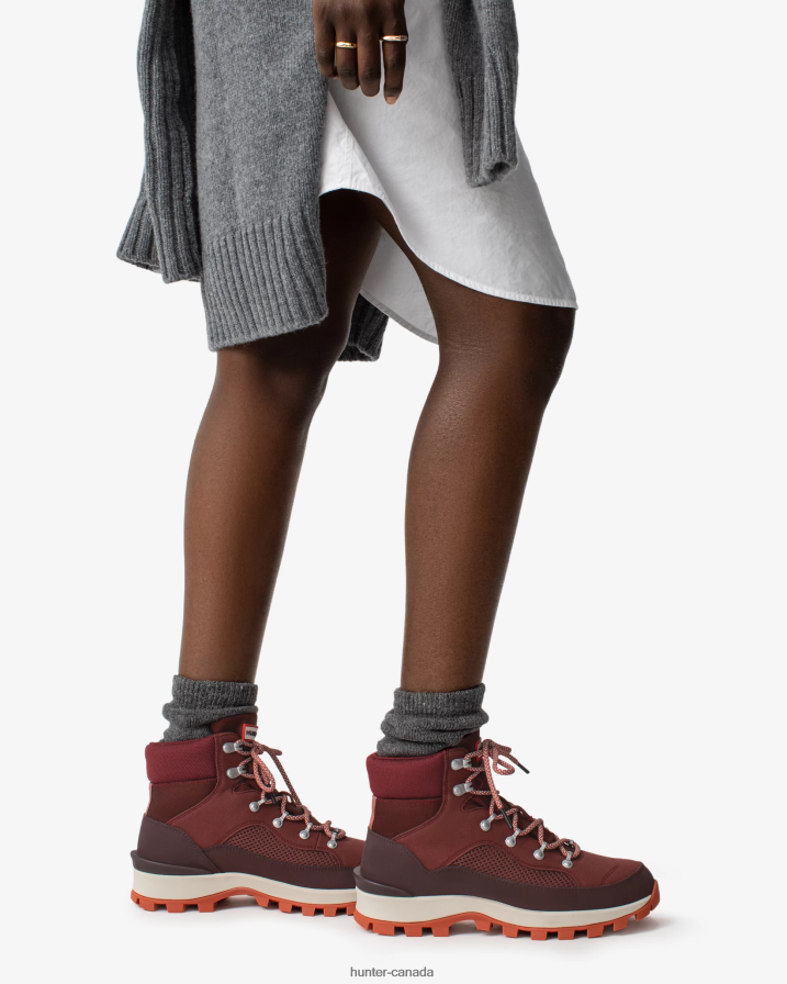 208Z2Z272 Hunter Outlet - Hunter Women Explorer Insulated Lace-Up Commando Boots Muted Berry/Ruskea Brown/Fall Red