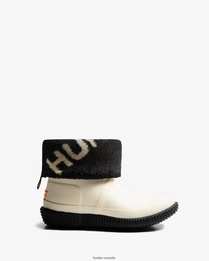 208Z2Z273 Hunter Boots - Hunter Women Insulated Roll Top Logo Vegan Shearling Boots White Willow