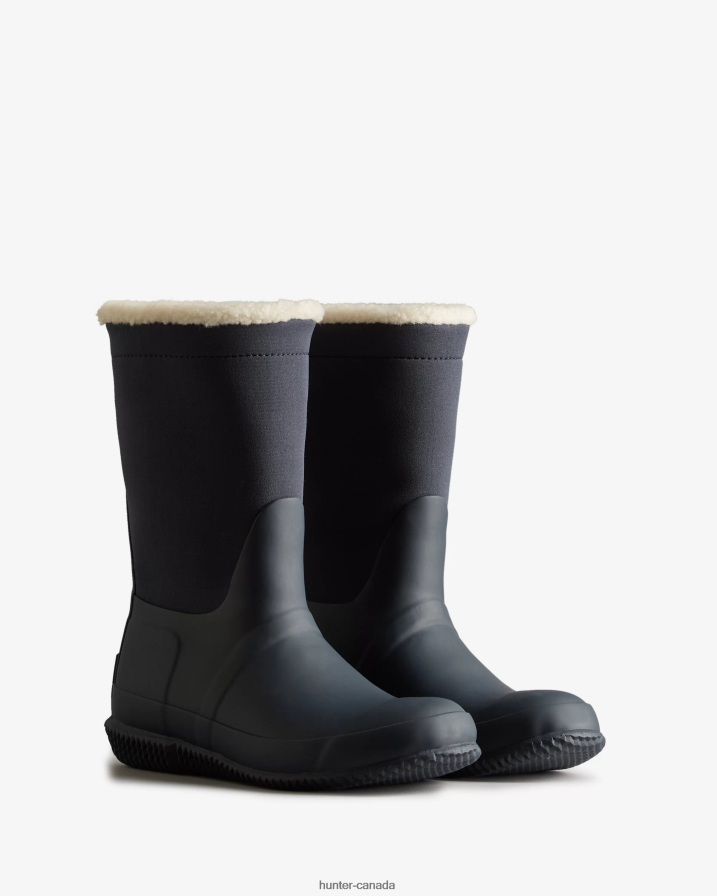 208Z2Z276 Hunter Outlet - Hunter Women Insulated Roll Top Vegan Shearling Boots Navy/White Willow