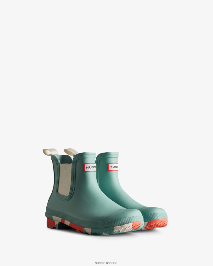 208Z2Z280 Hunter Outlet - Hunter Women Colour Splash Sole Chelsea Boots Birdseye Blue/White Willow/Persimmon Pink