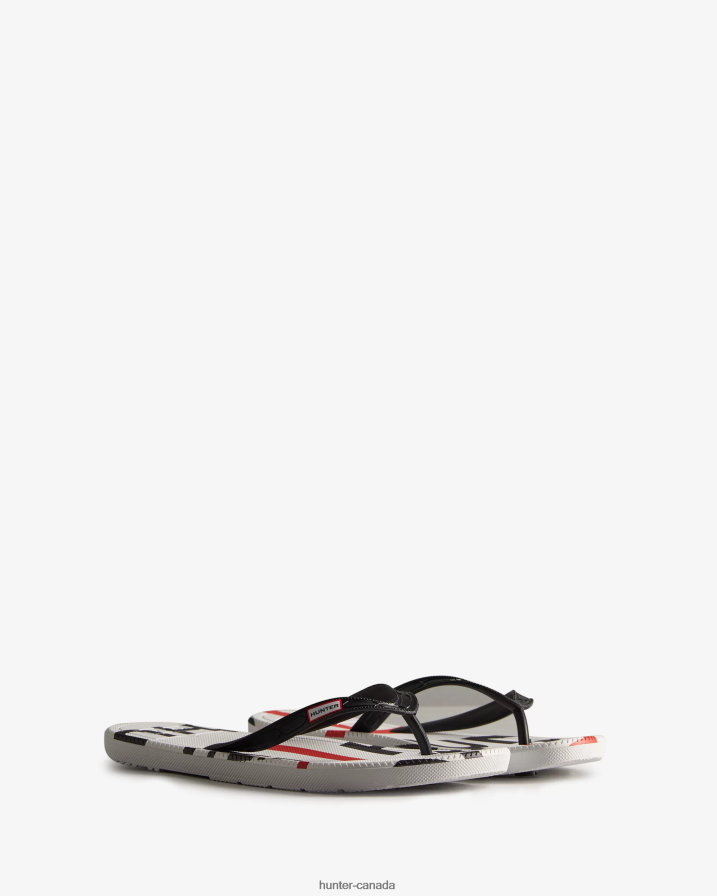 208Z2Z283 Hunter Boots Sale - Hunter Women Exploded Logo Flip Flops Black