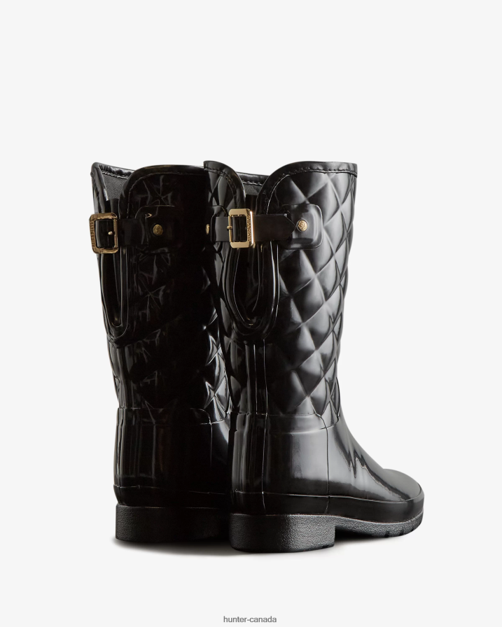 208Z2Z29 Hunter Boots - Hunter Women Refined Slim Fit Adjustable Quilted Short Rain Boots Black