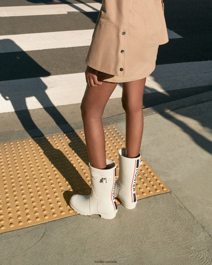 208Z2Z3 Hunter Boots Sale - Hunter Women Tri-Colour Logo Backstrap Short Rain Boots White Willow