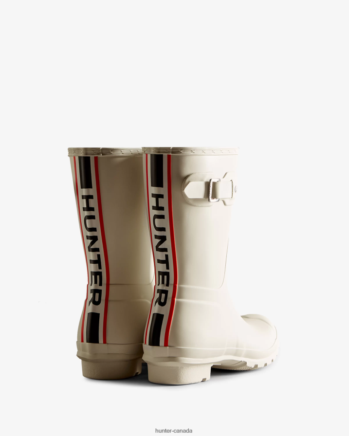 208Z2Z3 Hunter Boots Sale - Hunter Women Tri-Colour Logo Backstrap Short Rain Boots White Willow