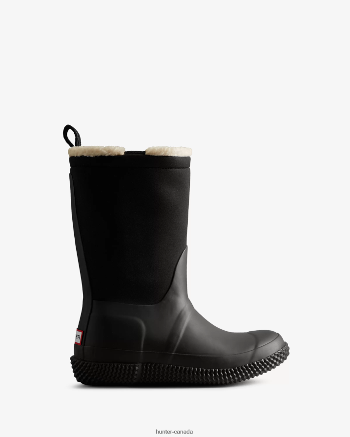 208Z2Z300 Hunter Outlet - Hunter Women Insulated Roll Top Webbing Vegan Shearling Boots Black/White Willow