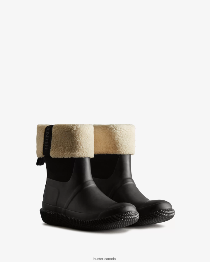 208Z2Z300 Hunter Outlet - Hunter Women Insulated Roll Top Webbing Vegan Shearling Boots Black/White Willow