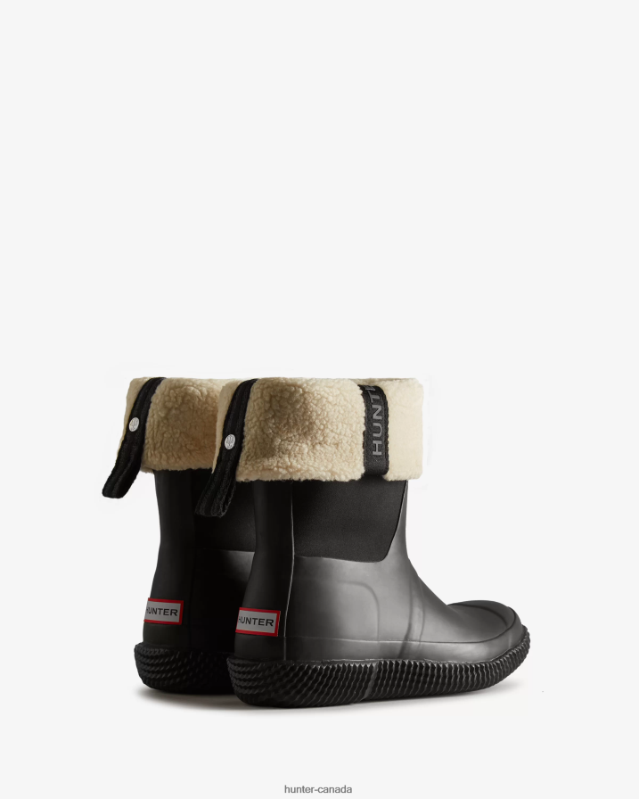 208Z2Z300 Hunter Outlet - Hunter Women Insulated Roll Top Webbing Vegan Shearling Boots Black/White Willow