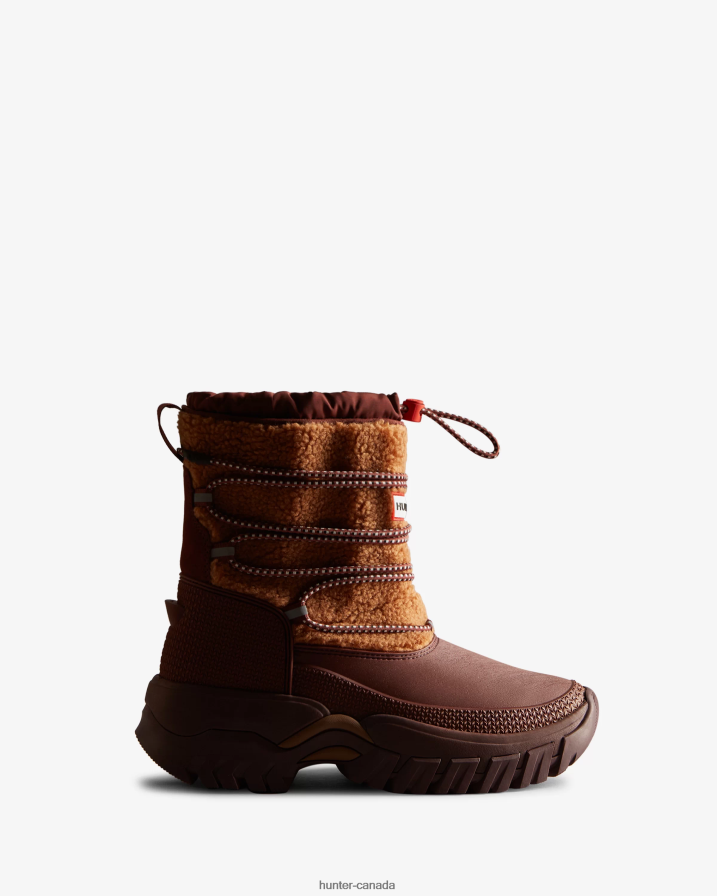 208Z2Z304 Hunter Outlet - Hunter Women Wanderer Vegan Shearling Insulated Short Snow Boots Mawson Creek/Muted Berry
