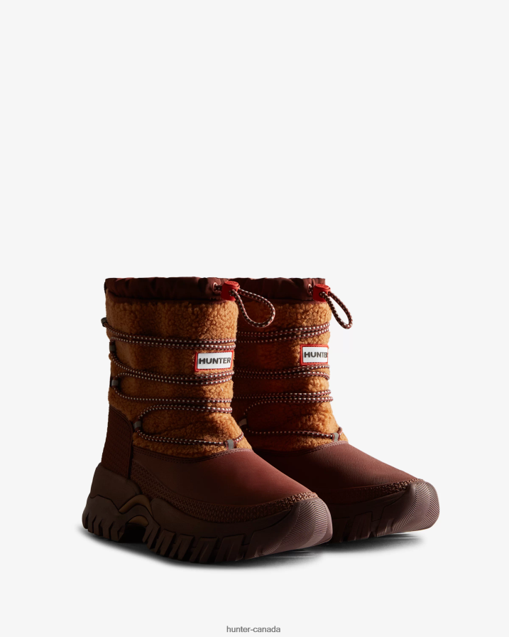 208Z2Z304 Hunter Outlet - Hunter Women Wanderer Vegan Shearling Insulated Short Snow Boots Mawson Creek/Muted Berry