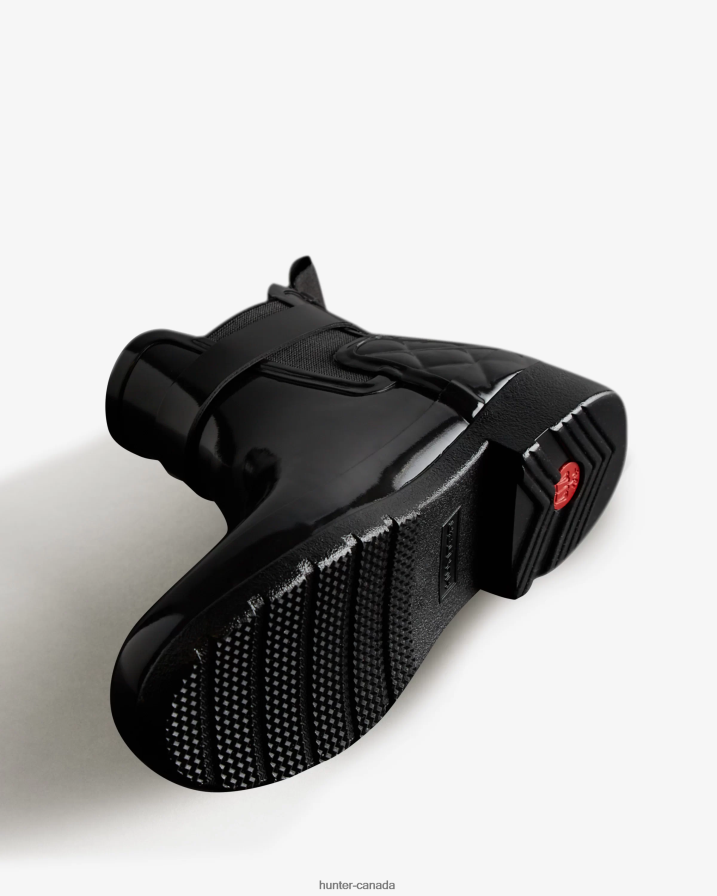 208Z2Z309 Hunter Boots - Hunter Women Refined Slim Fit Quilted Gloss Chelsea Boots Black