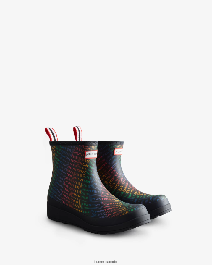 208Z2Z315 Hunter Boots Sale - Hunter Women Play Short Rainbow Logo Print Rain Boots Logo Rainbow Xray Navy