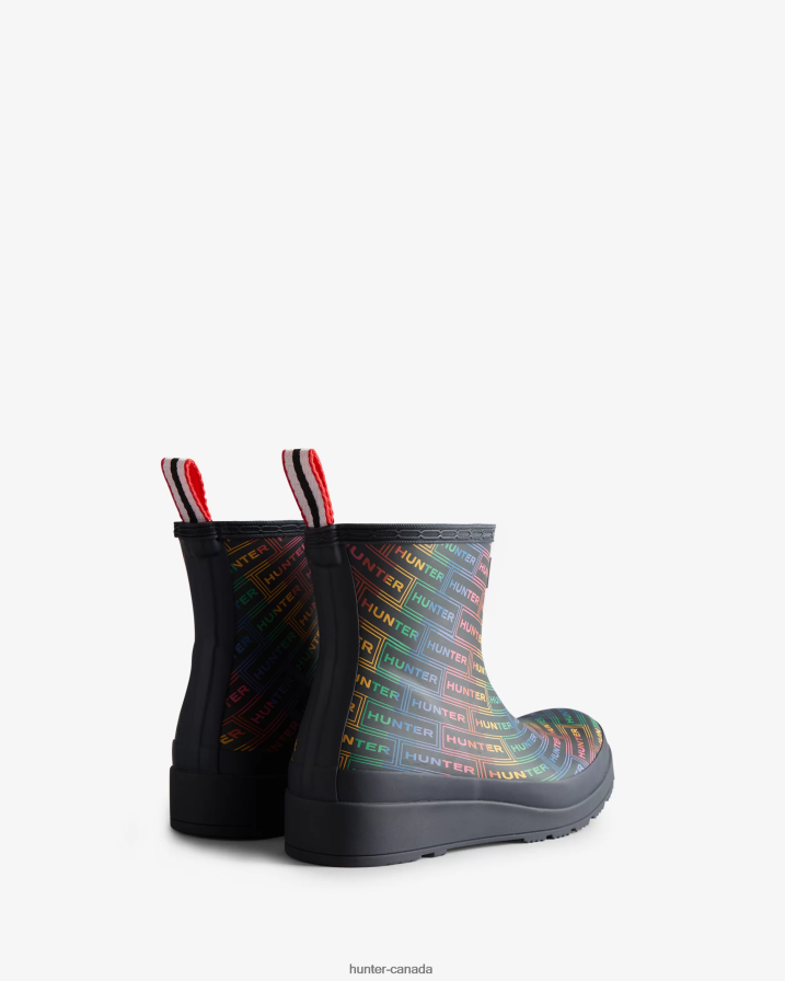208Z2Z315 Hunter Boots Sale - Hunter Women Play Short Rainbow Logo Print Rain Boots Logo Rainbow Xray Navy