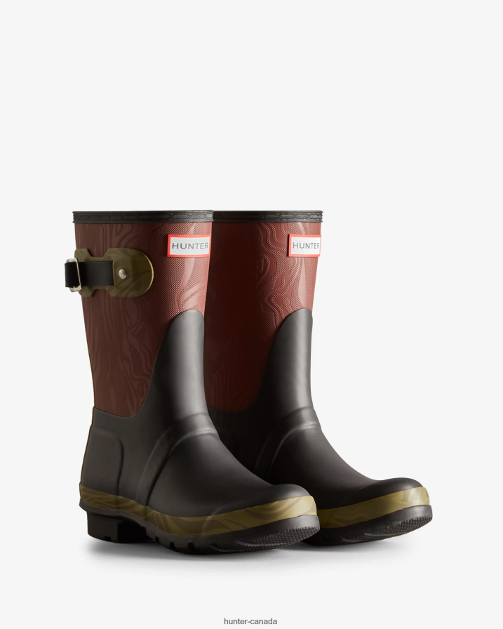 208Z2Z316 Hunter Outlet - Hunter Women Erosion Texture Patchwork Short Rain Boots Erosion Texture Patchwork