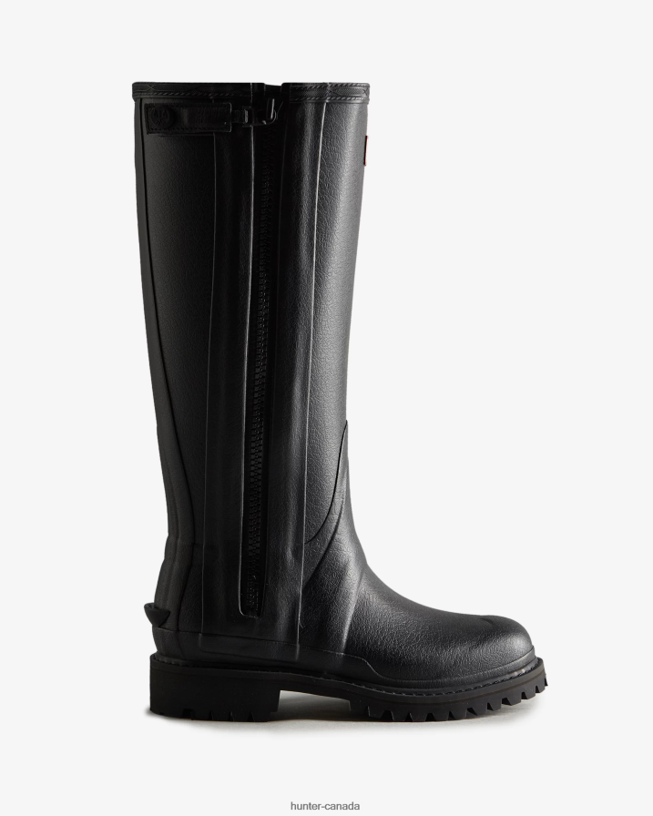 208Z2Z317 Hunter Boots - Hunter Women Balmoral Commando Rubber Zip Tall Rain Boots Black