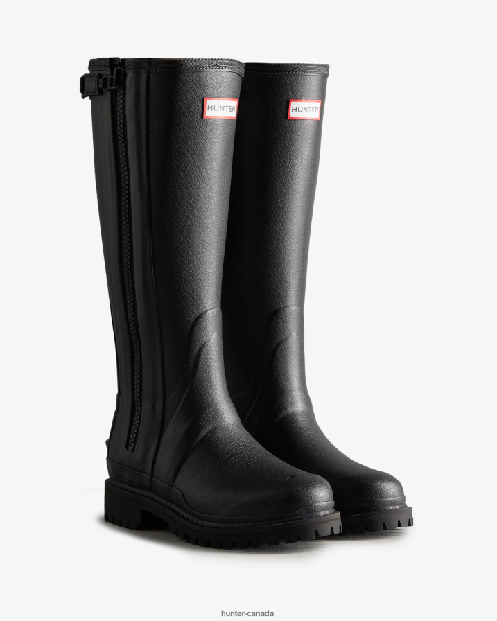 208Z2Z317 Hunter Boots - Hunter Women Balmoral Commando Rubber Zip Tall Rain Boots Black