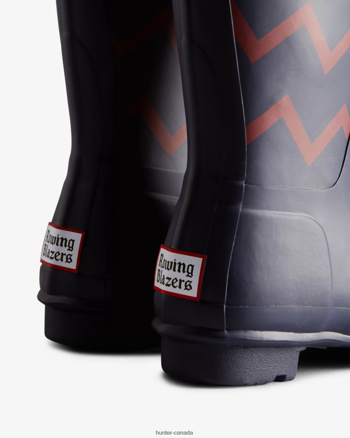 208Z2Z318 Hunter Canada - Hunter Women Rowing Blazers Zig Zag Tall Rain Boots Evening Blue/Sundried Red