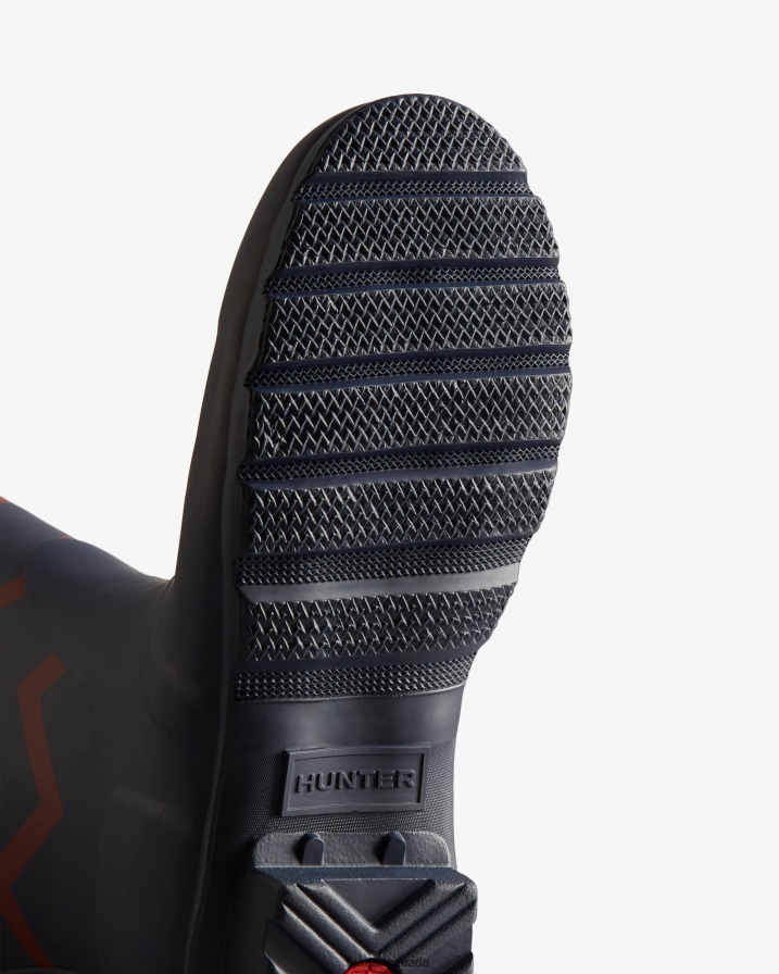 208Z2Z318 Hunter Canada - Hunter Women Rowing Blazers Zig Zag Tall Rain Boots Evening Blue/Sundried Red