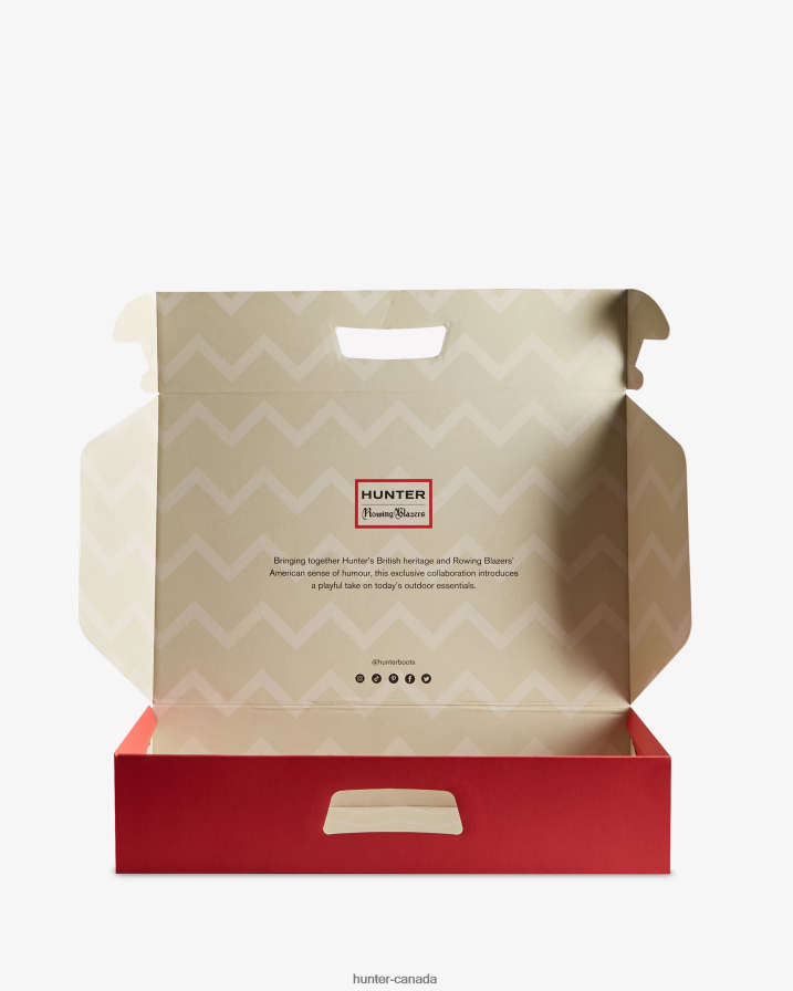 208Z2Z318 Hunter Canada - Hunter Women Rowing Blazers Zig Zag Tall Rain Boots Evening Blue/Sundried Red