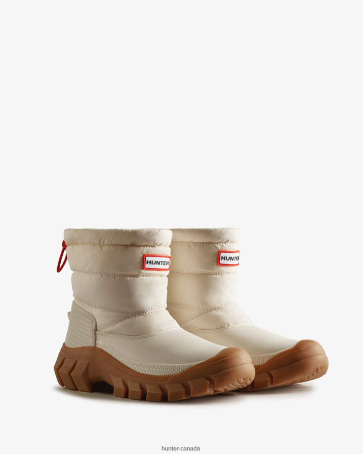 208Z2Z319 Hunter Boots Sale - Hunter Women Intrepid Insulated Short Snow Boots White Willow/Gum