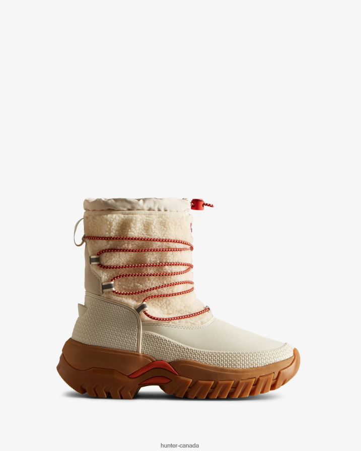 208Z2Z320 Hunter Outlet - Hunter Women Wanderer Vegan Shearling Insulated Short Snow Boots White Willow/Gum