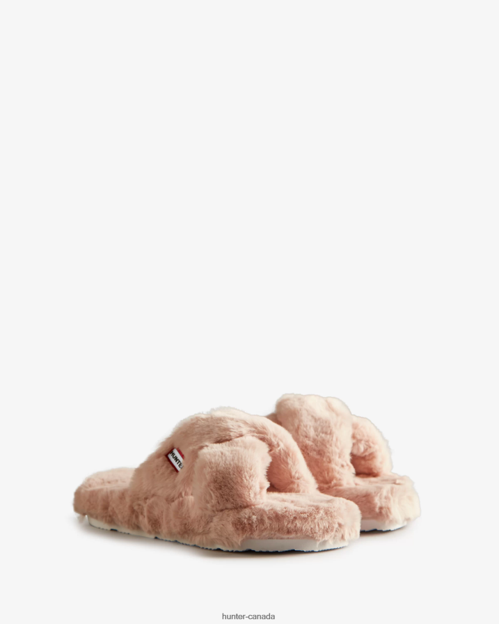 208Z2Z323 Hunter Boots Sale - Hunter Women Faux Fur Flatform Crossover Slide Azalea Pink