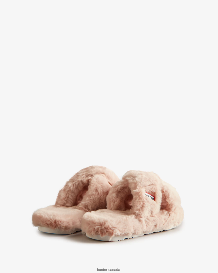 208Z2Z323 Hunter Boots Sale - Hunter Women Faux Fur Flatform Crossover Slide Azalea Pink