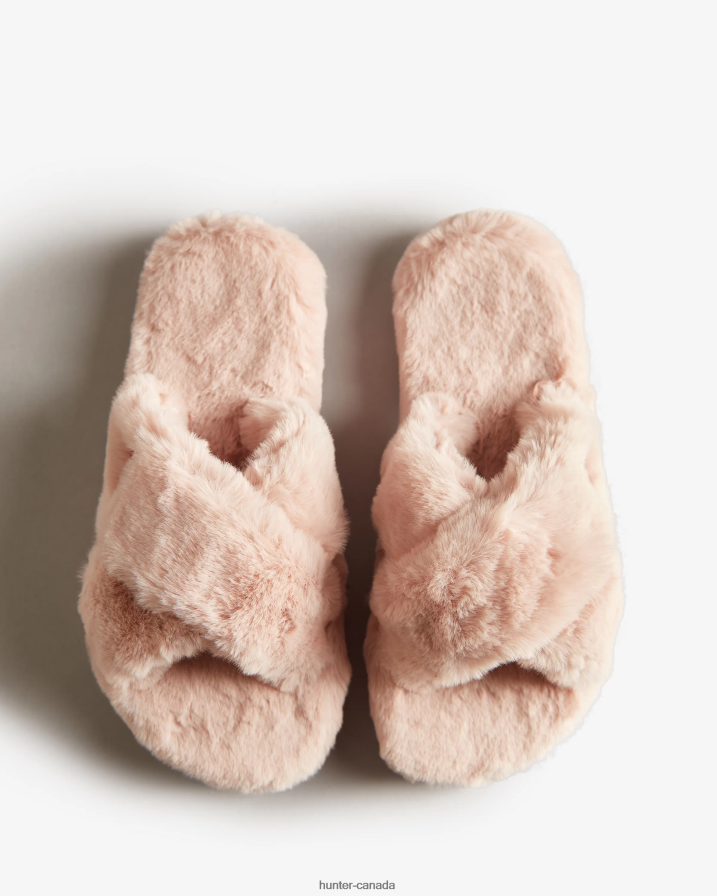 208Z2Z323 Hunter Boots Sale - Hunter Women Faux Fur Flatform Crossover Slide Azalea Pink