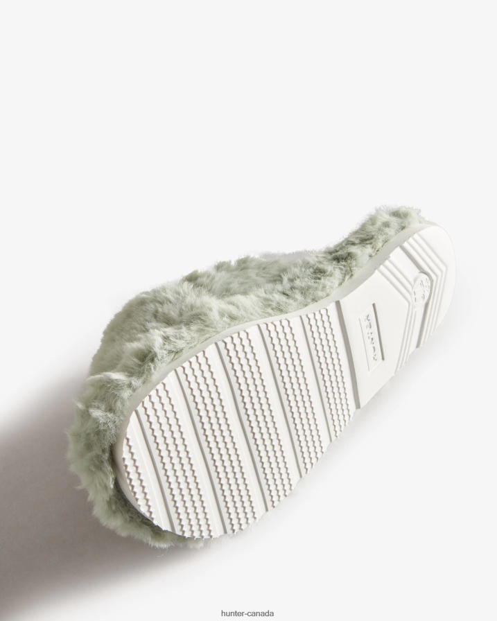 208Z2Z325 Hunter Boots - Hunter Women Faux Fur Flatform Crossover Slide Sweet Gale Green
