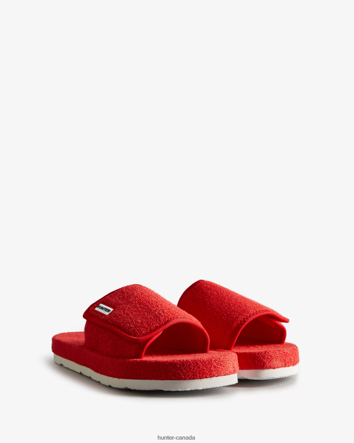 208Z2Z326 Hunter Canada - Hunter Women Terry Towelling Beach Platform Adjustable Slide Red